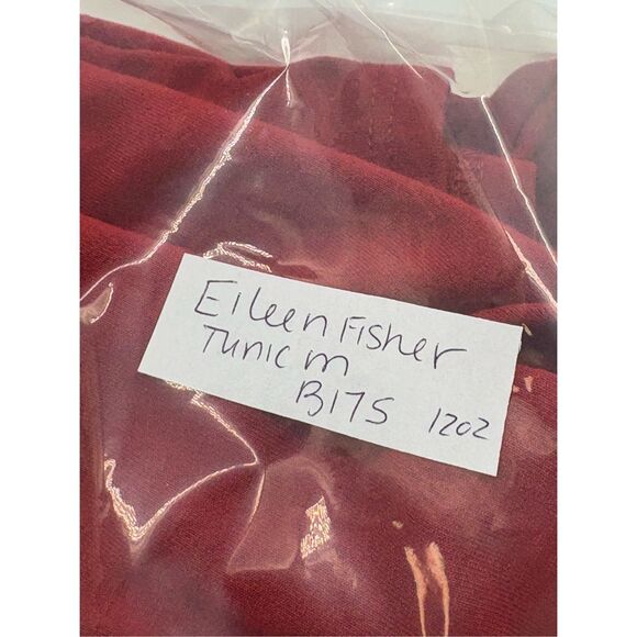 Eileen Fisher Tunic Top Women Size Medium 3/4 Sleeve Orange Red Asymmetrical Hem - Picture 8 of 8